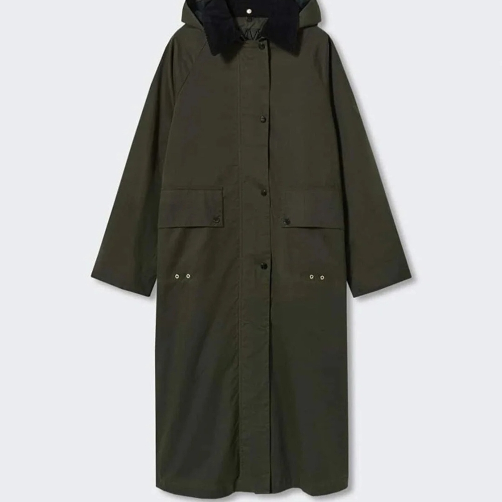 Mango Olive Green Hooded Trench Coat